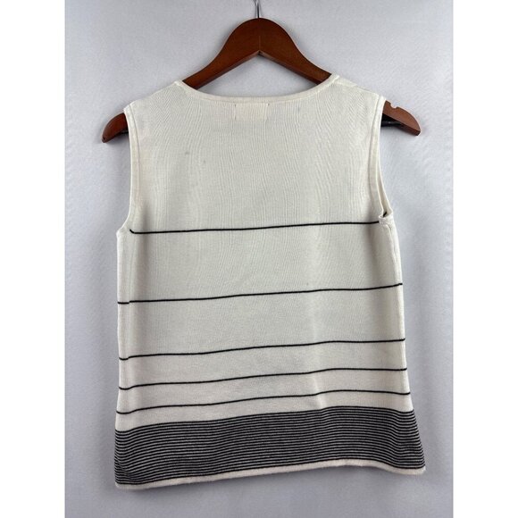 Designers Originals Womens Sleeveless Striped Knit Top S Cotton White & Black - Picture 4 of 5